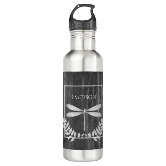 Silver Dragonfly Rustikal Personalisiert Edelstahlflasche (Vorderseite)