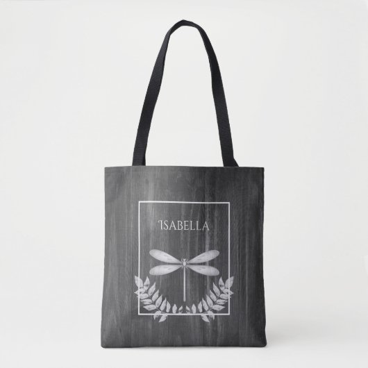 Silver Dragonfly Rustikale Personalisiert Tote Tas Tasche (Vorderseite)