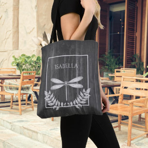 Silver Dragonfly Rustikale Personalisiert Tote Tas Tasche
