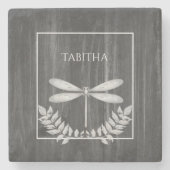 Silver Dragonfly Rustikaler Personalisiert Stone U Steinuntersetzer (Vorderseite)