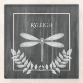 Silver Dragonfly Rustikaler Personalisierter Unter Glasuntersetzer (Vorderseite)