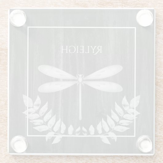 Silver Dragonfly Rustikaler Personalisierter Unter Glasuntersetzer (Rückseite)