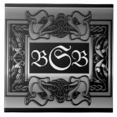 "Silver Dragons Breath" 3 Initial Monogram Tile Fliese (Vorderseite)