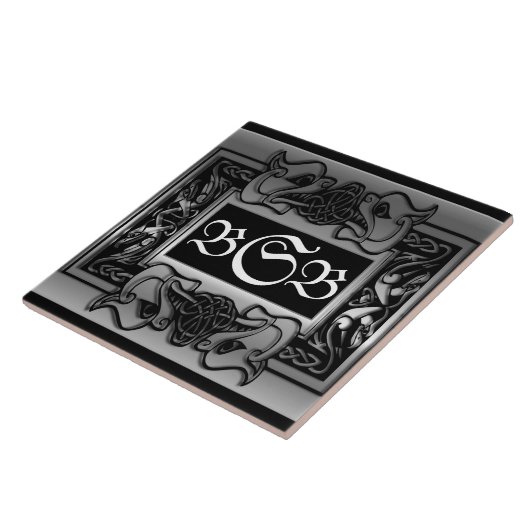 "Silver Dragons Breath" 3 Initial Monogram Tile Fliese (Seite)