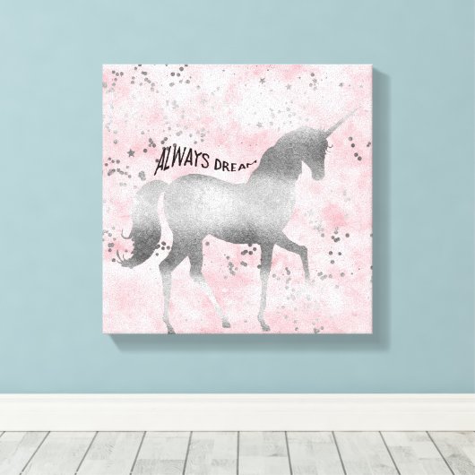 Silver Dream Unicorn Leinwanddruck (Insitu (Holzboden))
