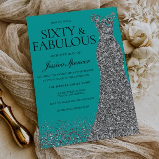 Silver Dress Elegance 60 & Fabulous! 60th Birthday Einladung