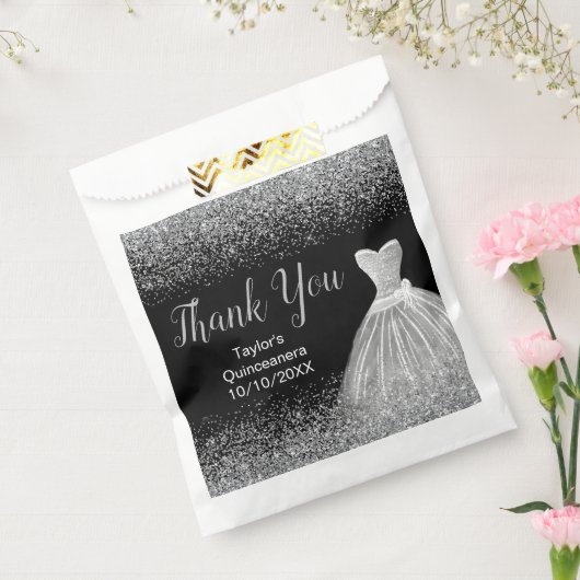 Silver Dress Faux Glitter Quinceanera Geschenktütchen (Versiegelt)
