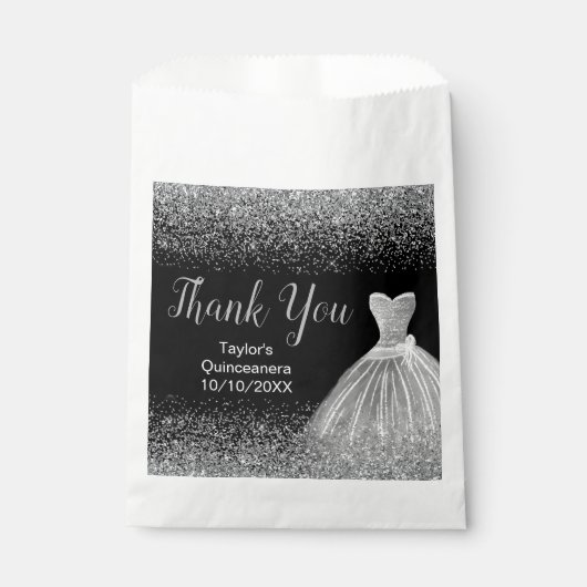 Silver Dress Faux Glitter Quinceanera Geschenktütchen (Vorderseite)