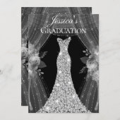 Silver Dress Floral Graduation Party Einladung (Vorne/Hinten)