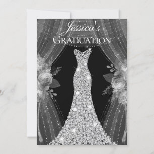 Silver Dress Floral Graduation Party Einladung