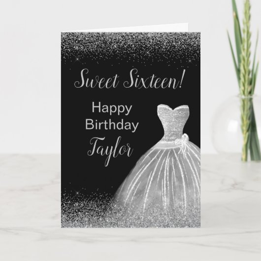 Silver Dress Imitate Glitzer Sweet 16 Geburtstag Karte (Vorderseite)