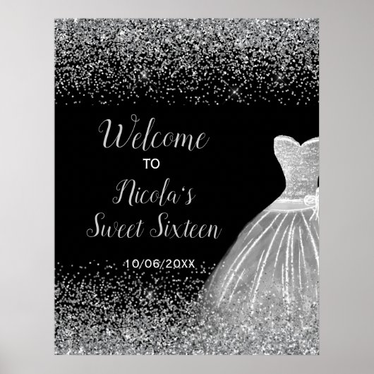 Silver Dress Imitats Glitzer Sweet 16 Willkommen Poster (Vorne)