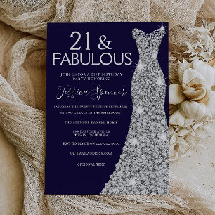Silver Dress Midnight 21 & Fabulous 21. Geburtstag Einladung