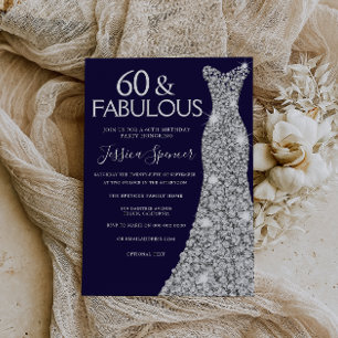Silver Dress Navy 60 & Fabulous 60. Geburtstag Einladung