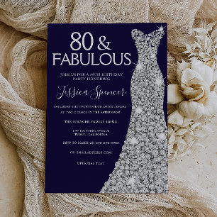 Silver Dress Navy 80 & Fabulous 80. Geburtstag Einladung