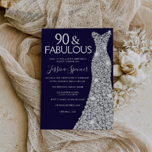 Silver Dress Navy 90 & Fabulous 90. Geburtstag Einladung