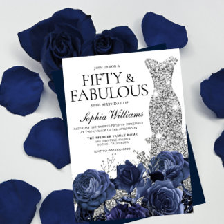 Silver Dress Navy Fifty & Fabulous 50. Geburtstag Einladung