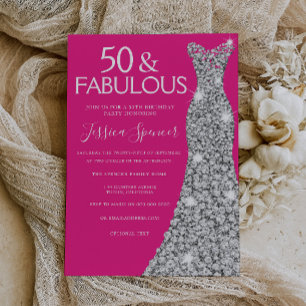 Silver Dress Pink 50 & Fabulous 50. Geburtstag Einladung