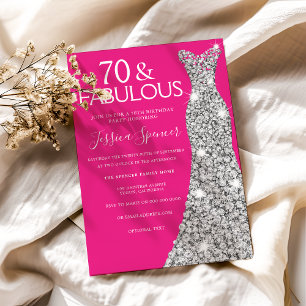 Silver Dress Pink 70 & Fabulous 70. Geburtstag Einladung