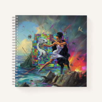 Silver Dress Priestess Occult Dark Hexy AI Art Notizblock