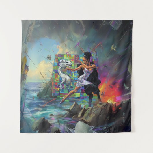 Silver Dress Priestess Occult Dark Hexy AI Art Wandteppich (Vorderseite)