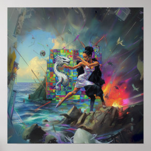 Silver Dress Priestess Witchy AI Art Matt Value Poster