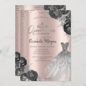 Silver Dress Rose Diamonds Rose Gold Quinceañera Einladung (Vorne/Hinten)