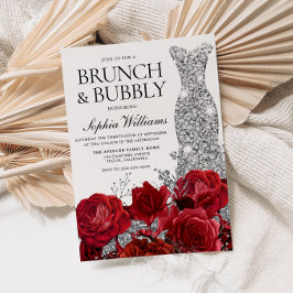 Silver Dress Rote Rose Brunch Bubbly Brautparty Einladung