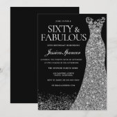 Silver Dress Sixty & Fabulous 60. Party Schwarz Einladung (Vorne/Hinten)