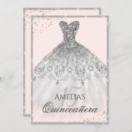 Silver Dress Sparkle 15. Quinceanera Einladung