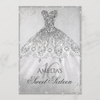 Silver Dress Sparkle 16 . Geburtstag Einladung