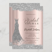 Silver Dress Sparkle Frame Rose Gold Einladung (Vorne/Hinten)
