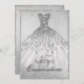 Silver Dress Sparkle Quinceanera Einladung (Vorne/Hinten)