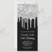 Silver Dripping Glitzer Black 50. Geburtstag Einladung (Vorderseite)
