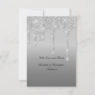 Silver Dripping Glitzer Glam Elegante Wedding Dankeskarte