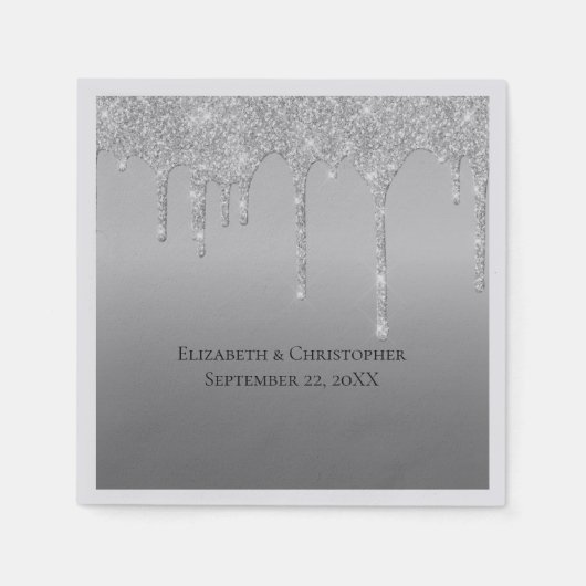 Silver Dripping Glitzer Glam Elegante Wedding Serviette (Vorderseite)