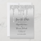 Silver Dripping Glitzer Glam Trendy Elegant Save The Date (Vorderseite)