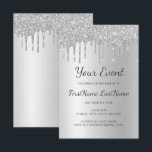 Silver Dripping Glitzer Sweet 16 Brautparty Einladung<br><div class="desc">Silver Funkelnd and Girly Dripping Glitzer Sweet 16 (sechzehn) Birthday Party, 1., 13., 15., 18., 30., 40., 60., 70., 80., 90., 100. Women's Birthday Party, Brautparty, Junggeselinnen-Abschied, Baby Shower ), Taufe, Firmenfeier, Weihnachts-Party, Silvester-Party, Hochzeitstag oder Quinceanera-Feier, Einladungsvorlage. Das Hotel ist der perfekte moderne, schicke, trendige und elegante Einladung für einen...</div>