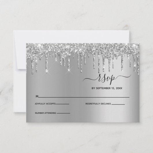 Silver Dripping Glitzer Tropfen Elegante Wedding U RSVP Karte (Vorderseite)