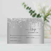 Silver Dripping Glitzer Tropfen Elegante Wedding U RSVP Karte (Stehend Vorderseite)