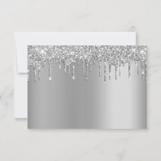 Silver Dripping Glitzer Tropfen Elegante Wedding U RSVP Karte (Rückseite)