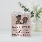 Silver DripsFunny Save the Date Couple Foto Postkarte (Stehend Vorderseite)