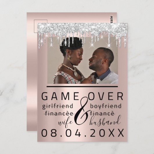 Silver DripsFunny Save the Date Couple Foto Postkarte (Vorne/Hinten)