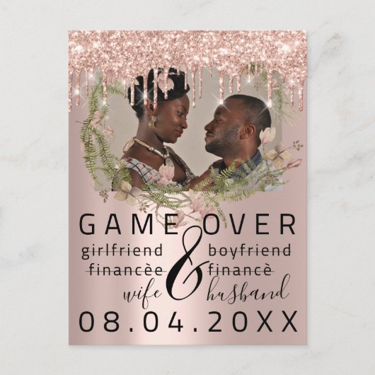 Silver DripsFunny Save the Date Florals Foto Postkarte (Vorderseite)