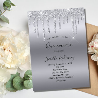 Silver Driving Glitzer Glam Quinceanera Geburtstag Einladung