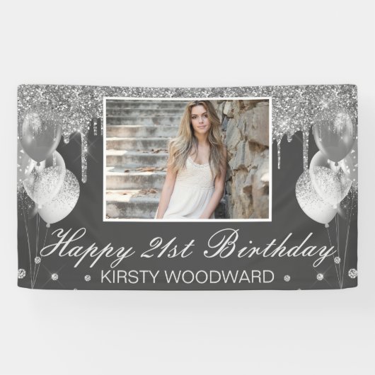 Silver Driving Glitzer mit Balloons Geburtstag Banner (Horizontal)