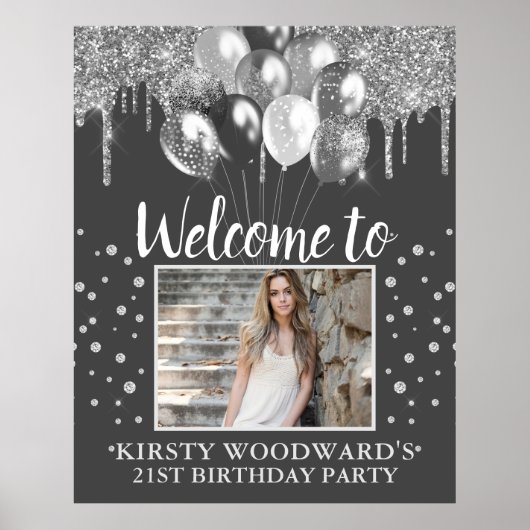 Silver Driving Glitzer mit Balloons Geburtstag Poster (Vorne)