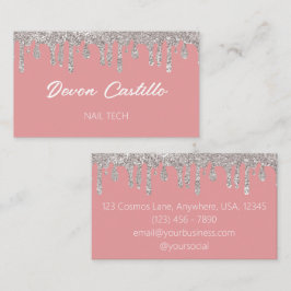 Silver Driving Glitzer Pink Glam Nail Tech Visitenkarte