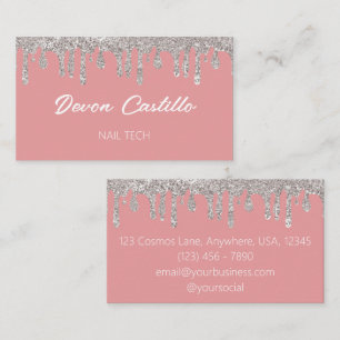 Silver Driving Glitzer Pink Glam Nail Tech Visitenkarte