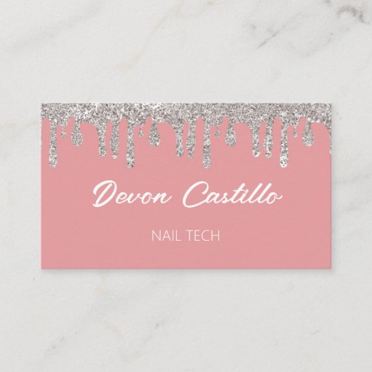 Silver Driving Glitzer Pink Glam Nail Tech Visitenkarte (Vorderseite)